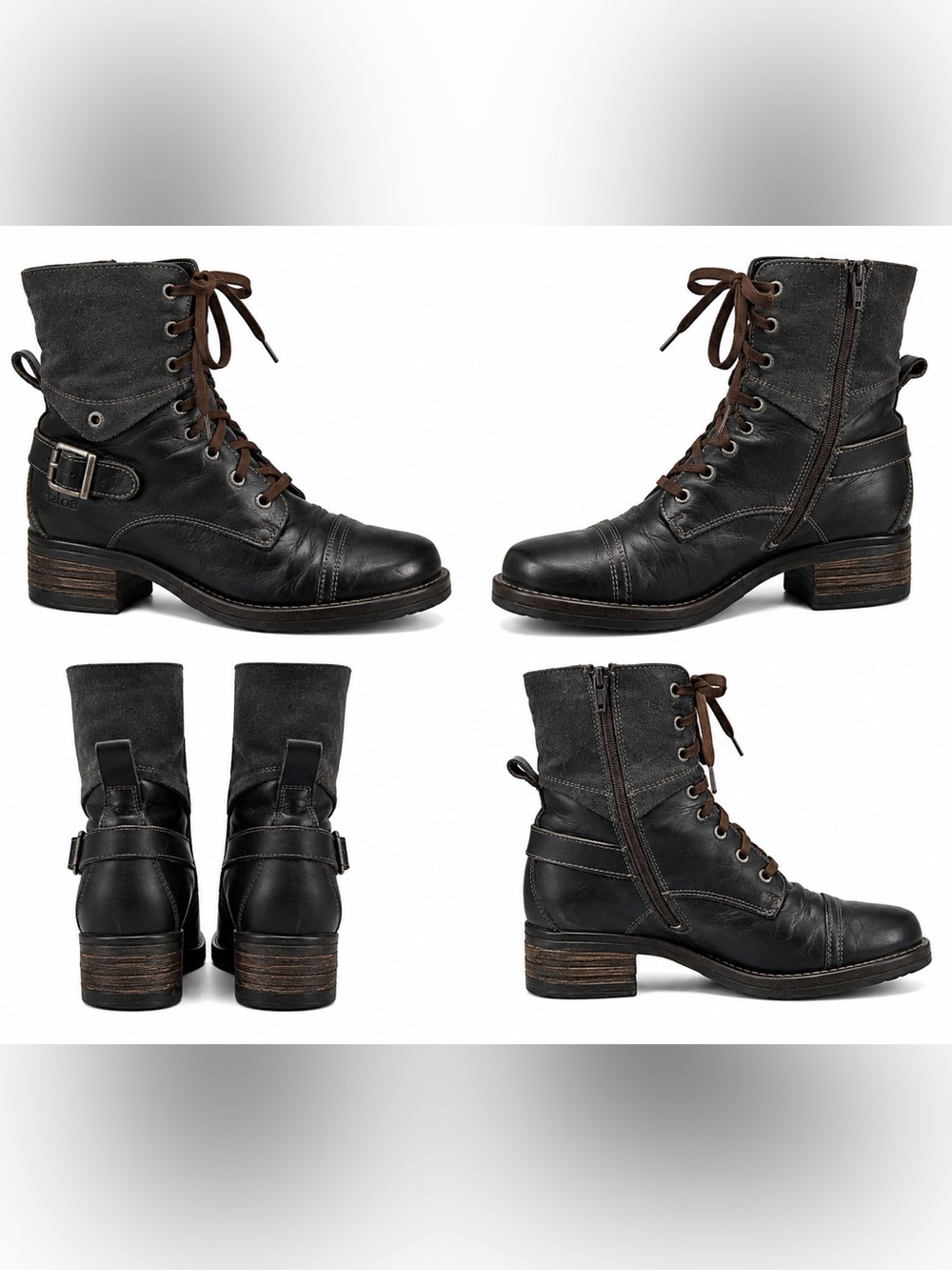 Taos Crave Brown Leather Suede Combat Boots EU 38 Lace Up Moto Buckle